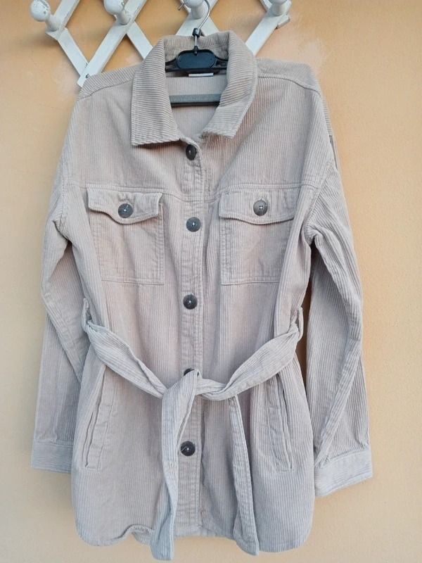 Beige Corduroy Belted Jacket velvet imagen 1